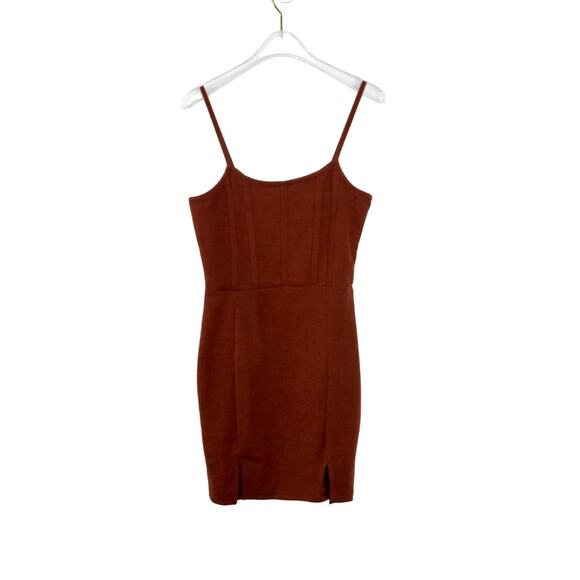 Zaful Brown Front Slit Spaghetti Strap Mini Dress Bodycon Sexy Small - Picture 5 of 7